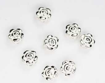 5mm silver beads sterling silver beads 6pcs 925 sterling silver jewellery findings rose flower beads, 5.5mm, 3mm thick