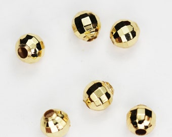 10pcs 6mm Faceted Jewellery findings  Round  Beads , 18K Gold Plated Brass,1 mm hole,Not easily tarnish