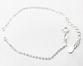 Bracelet chain 925 sterling silver chain for easy making bracelet, 6inch +1.5 inch extension bracelet chain,1.2mm thickness