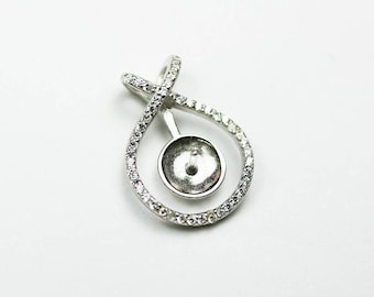 Pendent setting 1pc 925 sterling silver jewellery findings bail, w/cubic zirconia,19*14mm circle,setting for half drilled beads