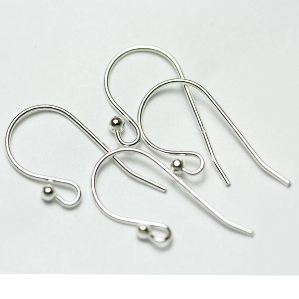 French earring 8pcs 925 sterling silver jewellery findings earwire, 22gauge,10mm flat fishhook earrings  1mm ball,