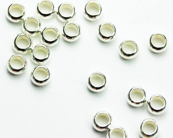 Silver spacer beads 20pcs 4mm 925 sterling silver jewellery findings rondelle spacers(crimp beads),4mm diameter, 2mm thick, hole 2mm