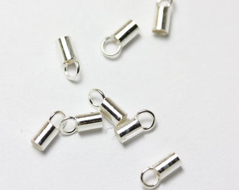 Leather caps 20pcs 1.5mm 925 sterling silver chain end jewellery findings ,glue in, 6.5*2.2mm,1.5mm inside diameter