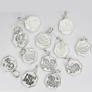 Charm 1pc chinese zodiac charm, 925 sterling silver jewellery findings charm beads ,12mm button charm image 1