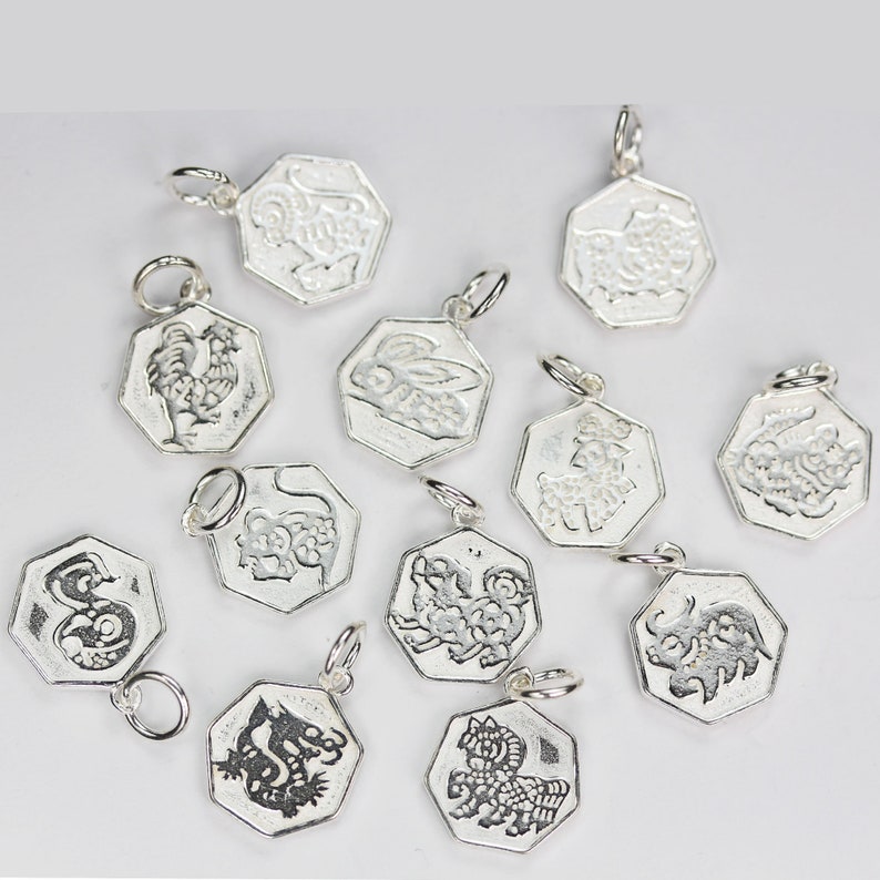 Charm 1pc chinese zodiac charm, 925 sterling silver jewellery findings charm beads ,12mm button charm image 1
