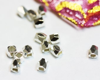 40pcs Jewellery findings Faceted Cube Beads Silver Plated Brass,3*3mm hole1.5mm - FDB0139