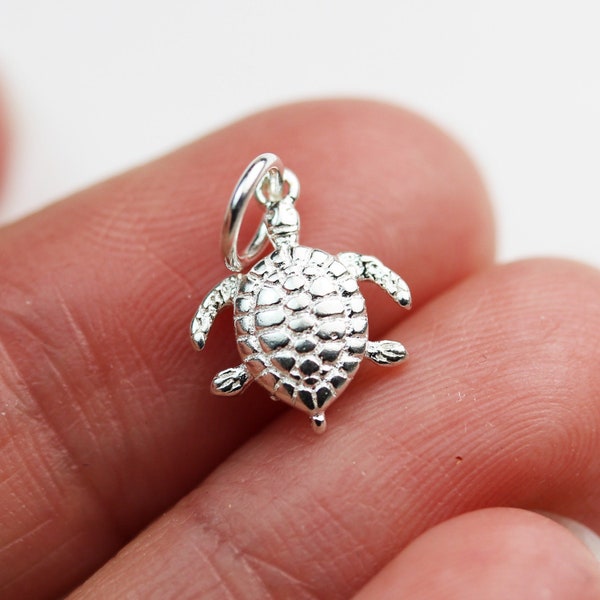 Charm 3 breloques tortues de mer, argent sterling 925, apprêts de bijoux tortues de mer, 10 x 10 mm