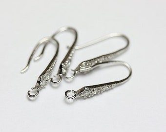 Earring findings 4pcs jewellery findings earwire sterling silver, 8*17mm flat cubic zirconia fishhook with1.5mm coil