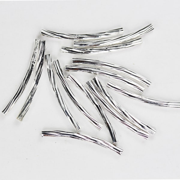 60pcs 25*2mm Silver Curved Tube Beads Jewellery findings, Silver plated brass, hole1mm  - FDB0508