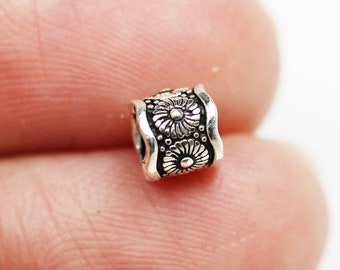 4pcs big hole antiqued 925 sterling silver jewellery findings filigree tube beads, 6*6.5mm, hole 4mm