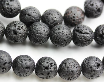 Black Lava Rock,8mm Round Natural Gemstone Beads,One Full, Mala Beads, Black Color -GEM1050