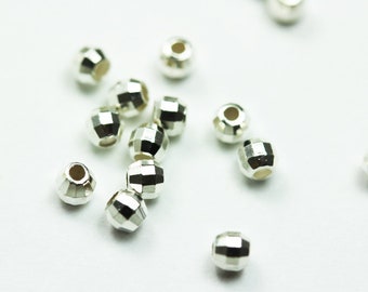 50pcs 2.5mm 925 sterling silver jewellery findings faceted round spacers, hole 1mm