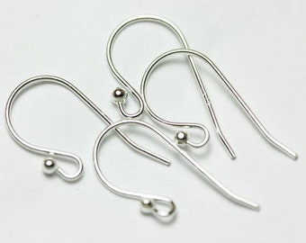 French earring 8pcs 925 sterling silver jewellery findings earwire, 22gauge,10mm flat fishhook earrings  1mm ball,
