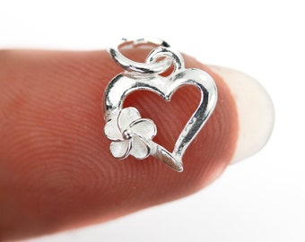 Charms 4pcs 9*10mm heart with 4mm flower 925 sterling silver jewellery findings charm beads, heart pendant, 6mm closed jump ring