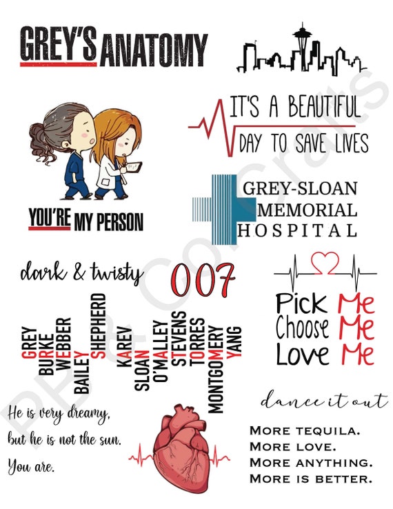 Grey's Inspired Instant-Download File for Waterslide Decals & Stickers