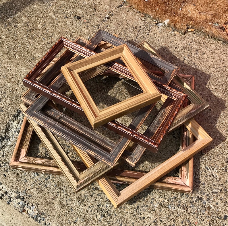 Wood Frame Set Open Wall Gallery Vintage Picture Frames Etsy