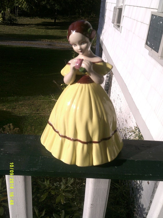 Vintage Holland Mold Figurine Girl Yellow Victorian Home Decor