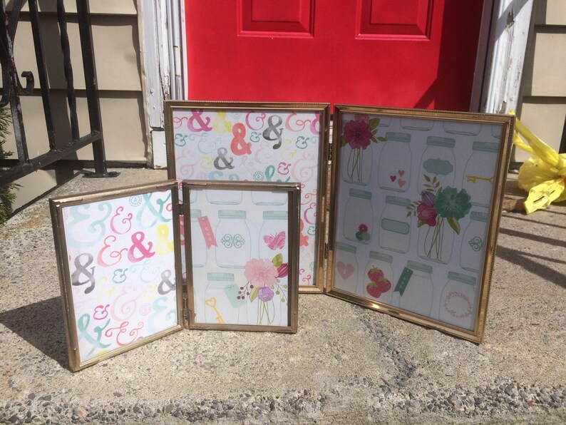 Vintage Gold Metal Double Frame 8 X 10 And 5 7 Rustic Wedding Table Decor Display Folding Hinged Portrait Photo Picture Frames
