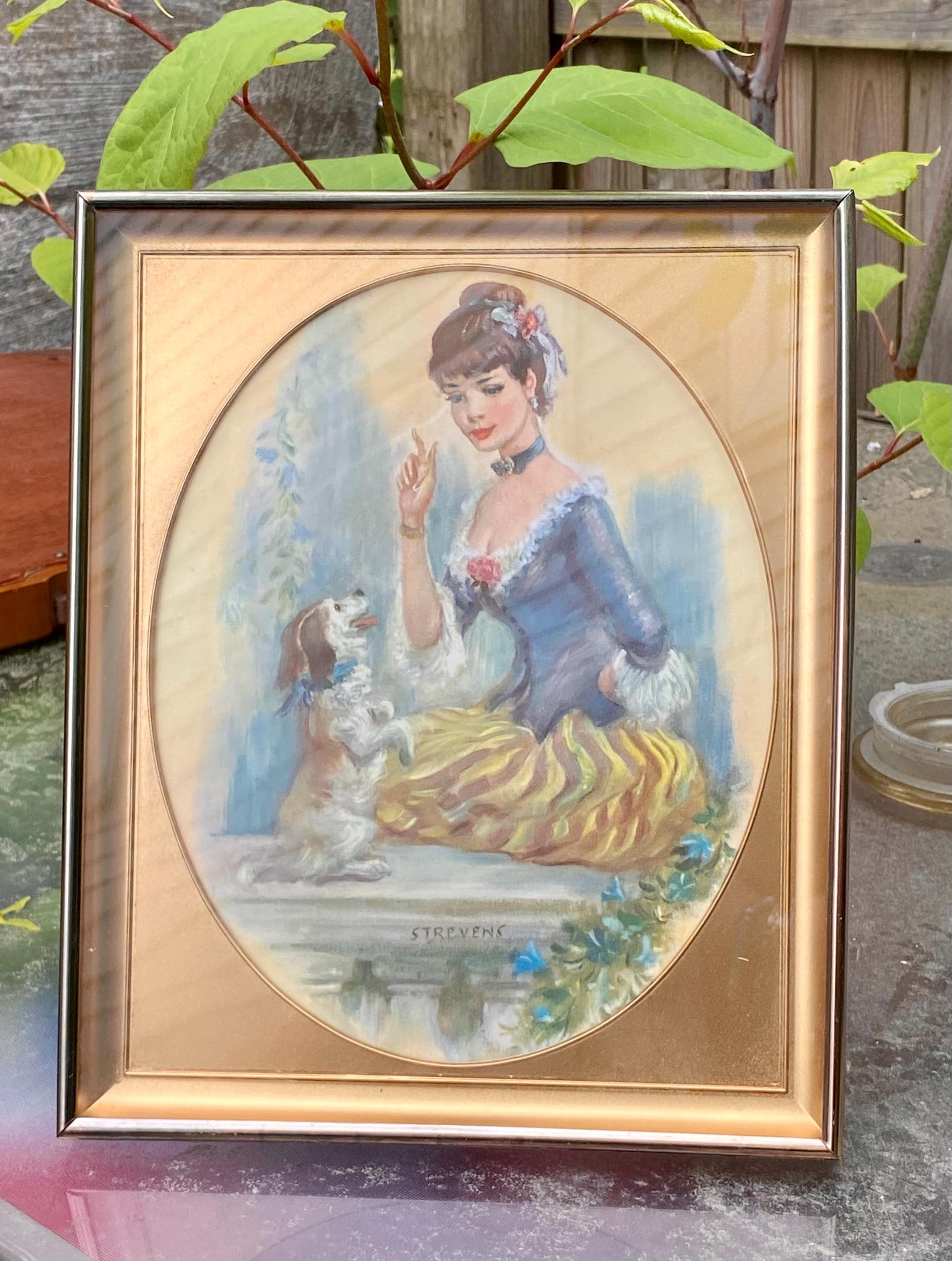 Victorian Lithograph Girl With Dog - Etsy