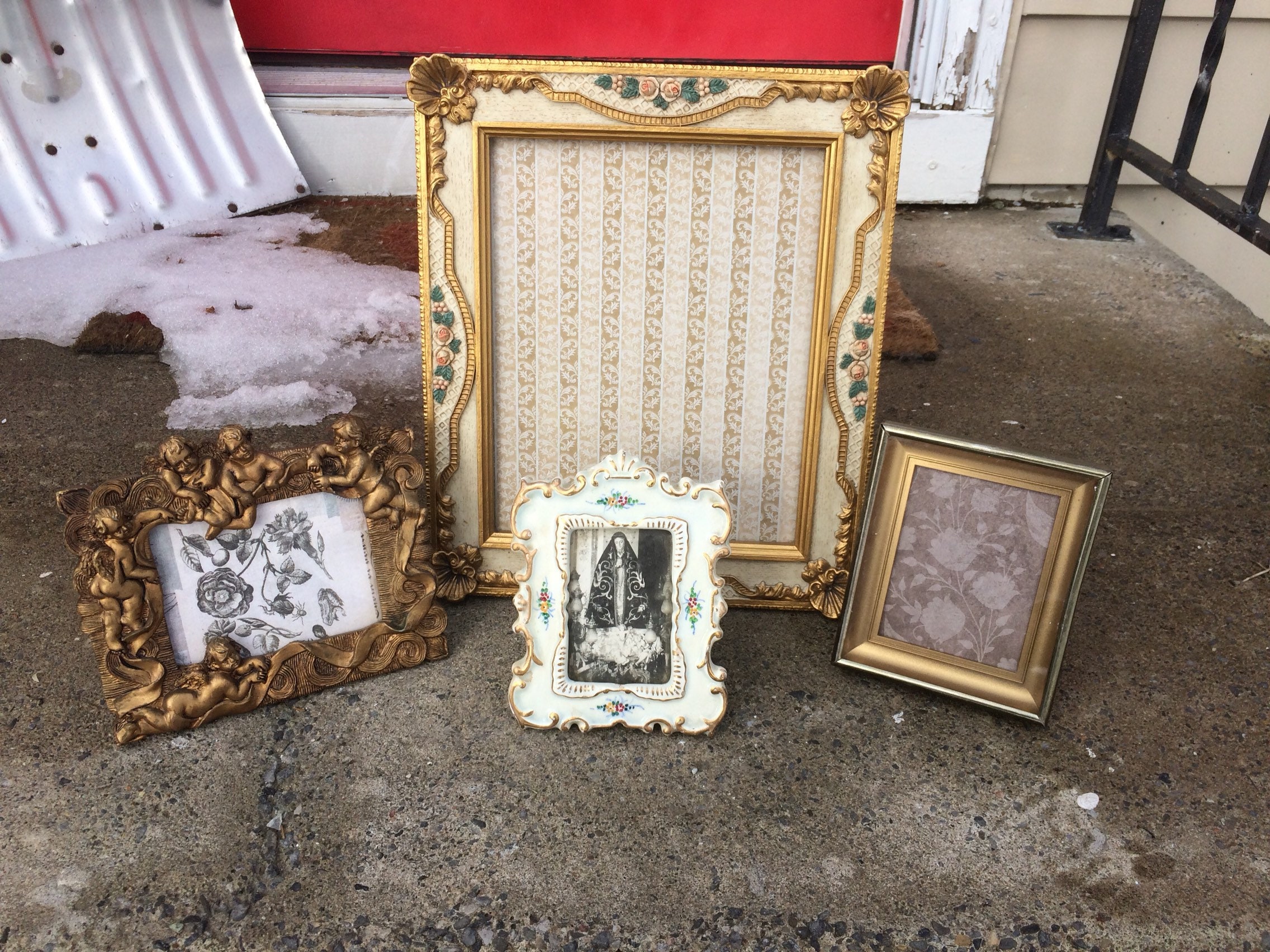 Picture Frame Set Of 4 Table Frames Wall Gallery 8 X 10 Gold Victorian Fl Antique White Porcelain Cottage Chic Cherub Decor