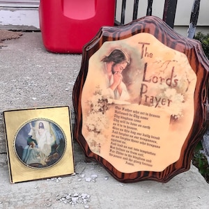Colgante de placa de pared de oración del Señor de madera religiosa Vintage y cristal de burbuja convexo antiguo Jesucristo con decoración Retro de Ángel
