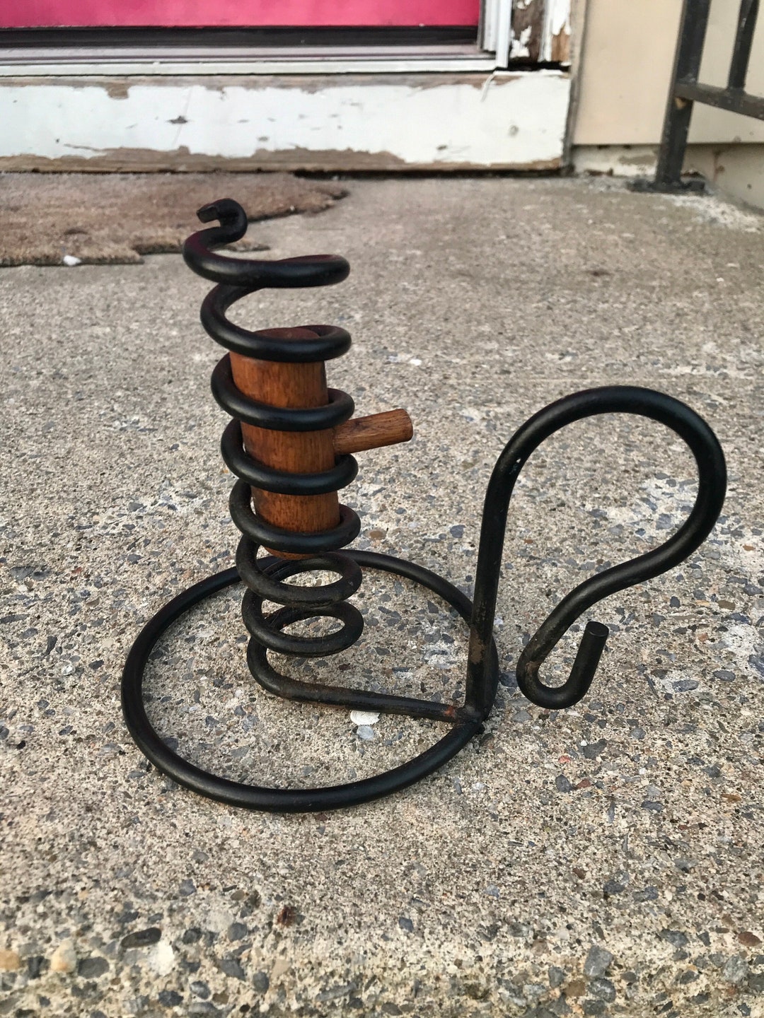 Wrought Iron Spiral Courting Candle Taper Holder Vintage Black