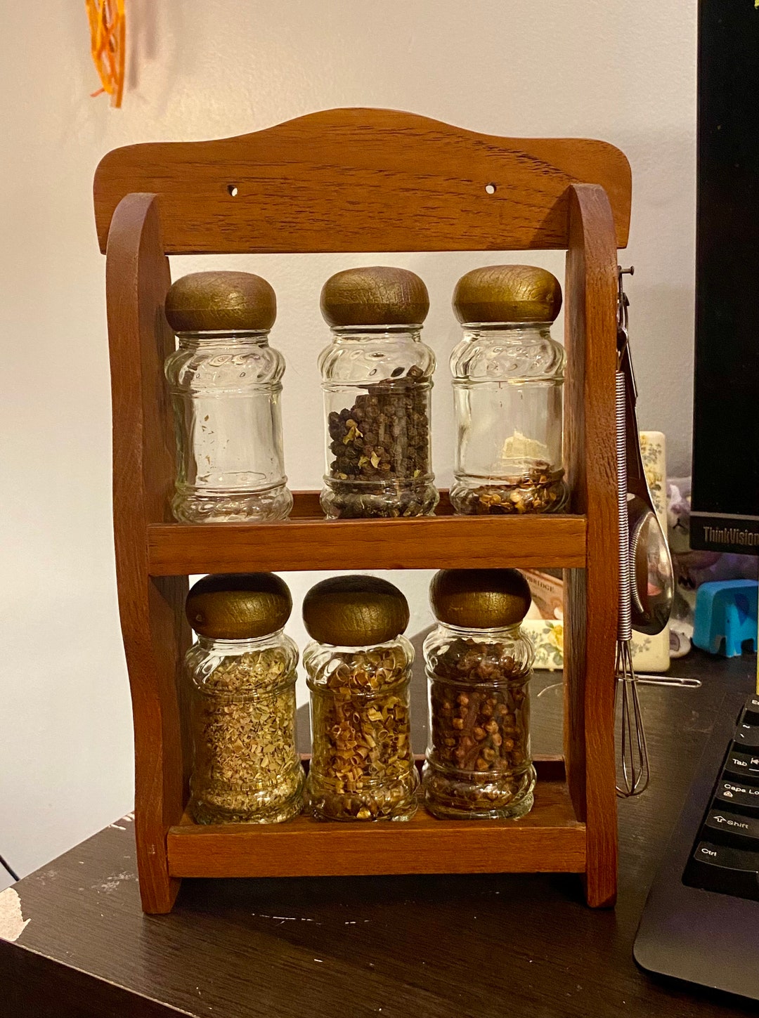 Vintage Wood Wooden Spice Rack for Hanging or Tabletop With 6 Glass ...