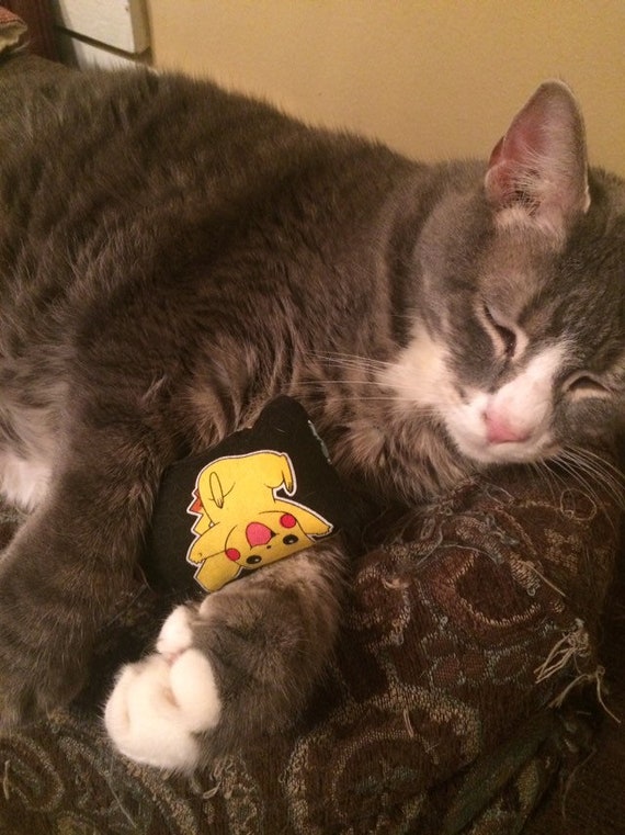 Catnip toys, Handmade cloth cat toy with fresh ingredients, Pokemon inspired fabric, one left, small kicker cat lover gift