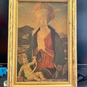 Marco de madera para colgar en la pared con motivos religiosos de época, regalo católico, la Santísima Virgen María y el Niño Jesús, decoración infantil