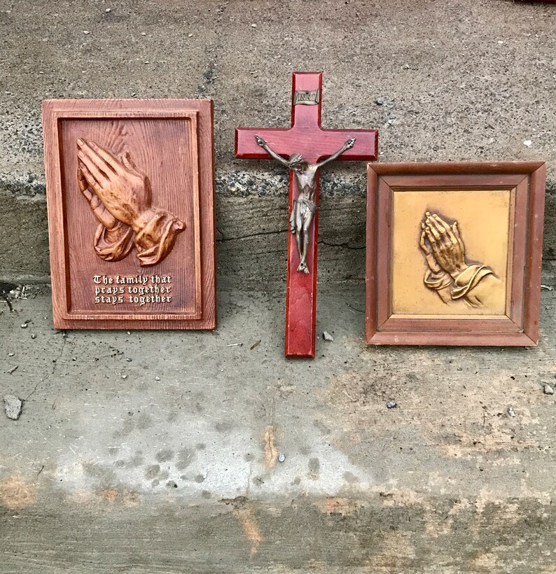 Vintage Set of Religious Wall Decor Crucifix Plaque Mid Etsy