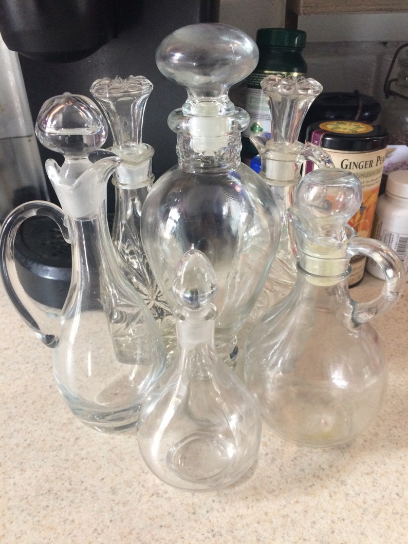 Oil and Vinegar Cruet set Vintage Clear and Cut glass Etsy