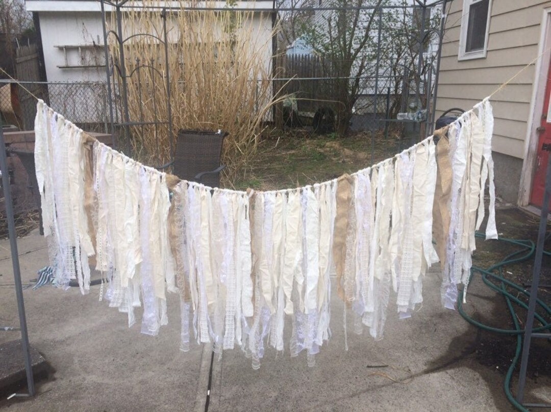 Burlap and Lace Rag Banner, Rustic Barn Wedding Decoration, Vintage ...