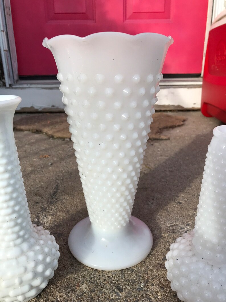 Vintage White Hobnail Milk Glass Vase Set of 3 Wedding Etsy
