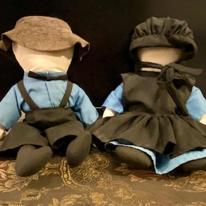 Vintage Collectible Handmade Amish Boy & Girl Doll set with authentic style clothing from New York Display Nursery decor Gift idea