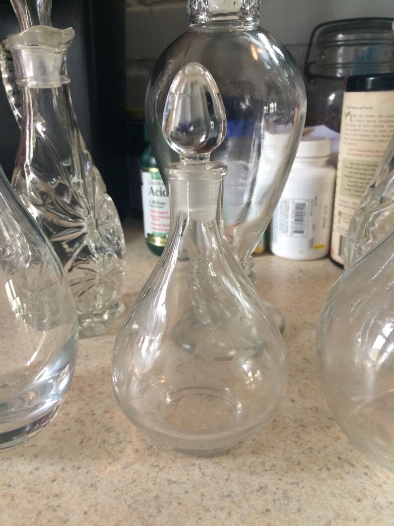 Oil and Vinegar Cruet set Vintage Clear and Cut glass Etsy