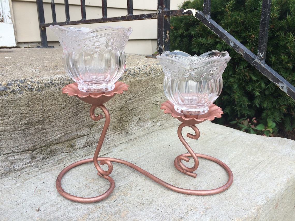 Rose Gold Candle Holder Centerpiece Vintage Home Interiors Etsy
