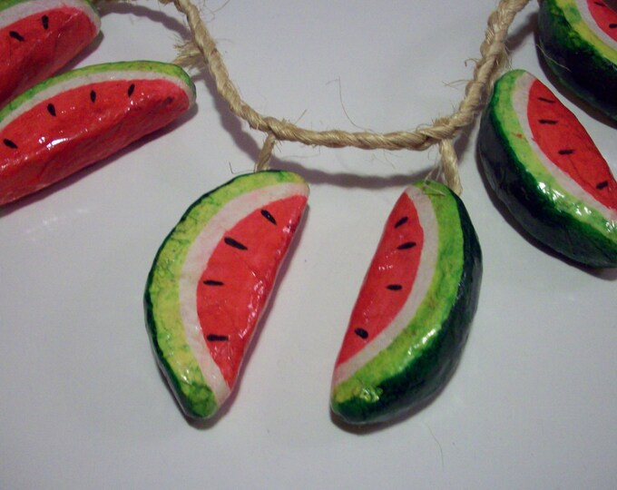 Paper Mache Hanging Watermelon Fruit Made in Mexico on Sisal Braided