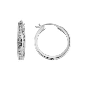 CTE02113-25 Sterling silver Jewelry 25mm size and In & Out CZs Channel Setting Designed Hoop Earrings