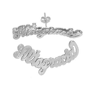 SNS823L Sterling Silver 1.5&quot; Large Size Two Tone  Accent on First Initial Curved 3D No Tail Name Earrings