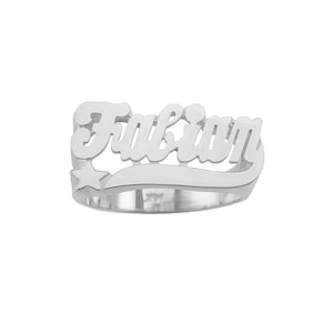 Personalisierter silberfarbener Namensring | Massives Sterling Silber | Feiner Schmuck | Classic Script Sternschwanz (Artikel: SNS121ST )