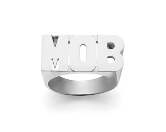 Custom Silver Name Ring | Solid Sterling Silver | Fine Jewelry | Three Block Initials (Item: SNS082 )