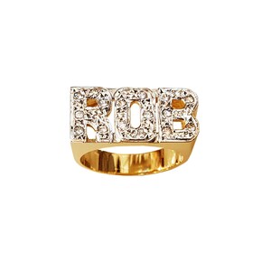 Anel de nome de ouro personalizado | Ouro maciço 10k ou 14k | Joias finas | Anel inicial de letra de bloco com diamantes (Item: LEE127D)