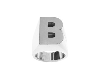 Custom Silver Name Ring | Solid Sterling Silver | Fine Jewelry | High Top Single Initial (Item: SNS091 )