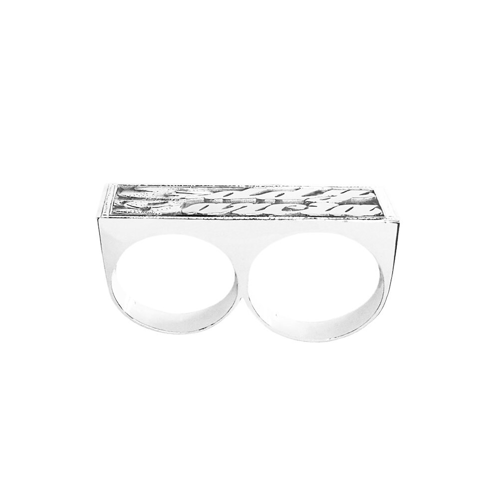 Rectangular Two Name Two Finger Ring | Custom Silver Name