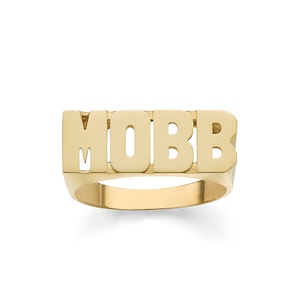 LEE127M (8,5 mm) Anel de letra inicial de bloco de tamanho médio Anel de nome de ouro personalizado | Ouro maciço 10k ou 14k | Joias finas