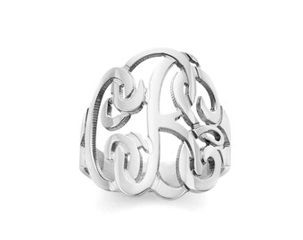Sterling Silver 0.75” (19 mm) small size 3 Initials on Single Layer Monogram Ring (Item: Mono ssR )