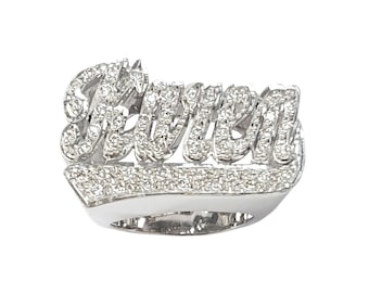 Custom Gold Name Ring | Solid Gold 10k or 14k | Fine Jewelry | High Top with Diamonds (Item: LEE190D )