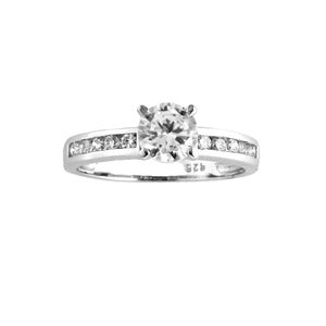 CTR07040-size7 Sterling silver with Big CZ Four Prong Mounting Ring
