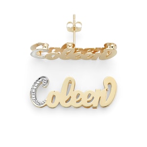 Brincos de ouro maciço | Ouro Amarelo ou Branco 10k ou 14k | 1" (26 mm) | Primeira letra acentuada em escrita caligráfica (item: LEE822)
