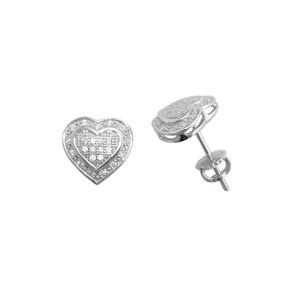 ES938-s Sterling silver 10 mm Small Size High Quality Micro Pave Cubic Zircon Double Heart Screw Post Earring